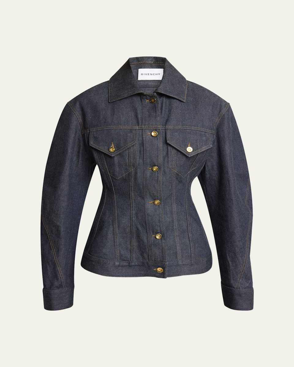 Cocoon-Sleeve Waisted Denim Jacket